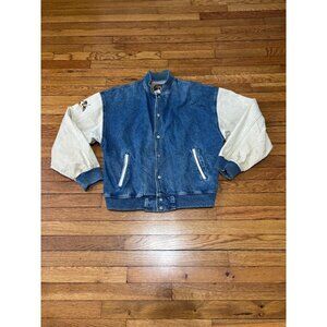 Vintage International Denim Mens Bomber Snap Jacket Sz Medium USA Flag Eagle 90s
